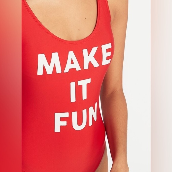 Graphic  “Make It Fun” Red & White Scoop-Back One Piece Swimsuit XL - Picture 5 of 9
